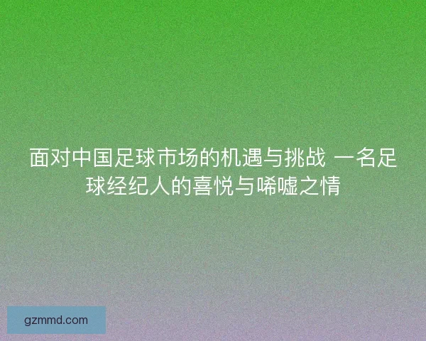 面对中国足球市场的机遇与挑战 一名足球经纪人的喜悦与唏嘘之情 面对中国足球市场的机遇与挑战 一名足球经纪人的喜悦与唏嘘之情